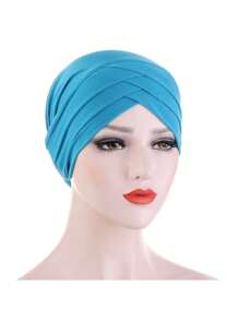 1pc Stretch Forehead Crossed Turban Hat Women Solid Color Hijab Hat Casual Elastic Head Wrap Lightweight Chemo Hat Headscarf Hats Bonnet Hair Bonnet Turban