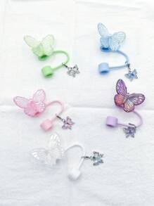 10 mm/0,4 pol. Tampas de Palha de Silicone para Copo, Acessórios Compatíveis com , Copo de 30/40 Oz com Alça, Tampa de Palha com Design de Borboleta, Tampa de Palha com Borboleta Colorida de Glitter, Tampa de Palha com Pingente de Borboleta, Tampa de Palha com Borboleta a Laser, Tampa de Palha à Prova de Poeira e Decoração Fofa de Borboleta, Presentes para Aniversário, Dia dos Namorados, Reunião Familiar, Dia das Mães