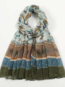 1pc Flower & Butterfly Printed Sunscreen Dust-Proof Scarf Shawl - Multicolor - View 2