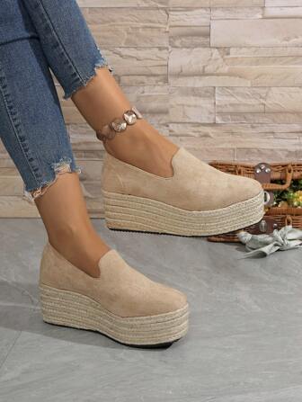 2024 New Lace-Up Fashion Rope Woven Platform Shoes, Thick Sole High Heels, Plus Size Women Shoes