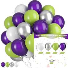 Set de 123 piezas/50 piezas de arco de guirnalda de globos Buzz con globos de látex morados, verdes y plateados de 10" y 5", y globos de lámina de cohete y estrella, perfecto para decoraciones de fiesta de cumpleaños con tema de inspiración