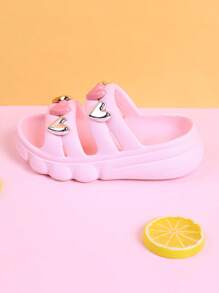 1 Pair Kids/Toddlers Open Toe Sandals With Heart Design, Non-Slip Outdoor Slip On Beach Shoes For Girls Summer