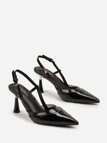 Sandalias de tacón de aguja con tacón abierto y empeine transparente - Negro - Ver 3