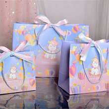 1pc Unicorn Paper Gift Bag, Tote Bag, Party Favor Bag, Shopping Bag, Valentine's Day Gift Wrap Bag, Comes With 2-Color Ribbons, For Snacks & Accessories