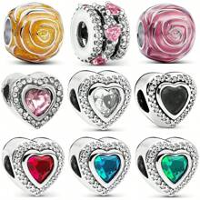 1 Pc Zirconia Rose Eternal Love Charm Square Crystal Zirconia Bracelet Pendant Heart Gold Plated Beaded Necklace Pendant Valentine's Day Mother's Day Birthday Gift, Silver, Square Crystal Stone