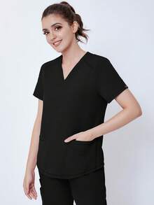 (Four-Piece Set) Scrubs Uniform Women's Running Matte Elastic Sports Nurse  Uniform Wash Clothes Work Clothes Breathable Scrub Shirt - 淡紫色 - 查看 3