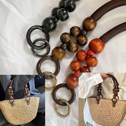 2 piezas de cuerda de nailon y asa de perilla de madera redonda - Reemplazo de asa de bolso tipo tote DIY - Estilo retro minimalista adecuado para hacer billeteras, monederos y bolsos de playa