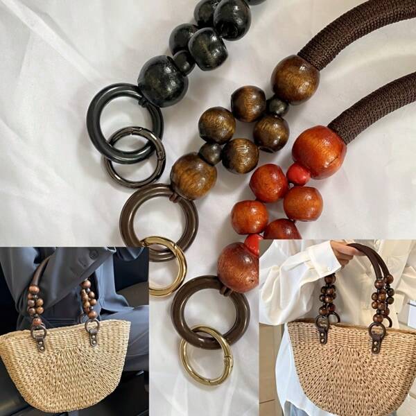 2pcs Nylon Rope & Round Wooden Bead Handle DIY Tote Bag Handle Replacement Retro Minimalist Retro Style Suitable For Wallet Purse Making Beach