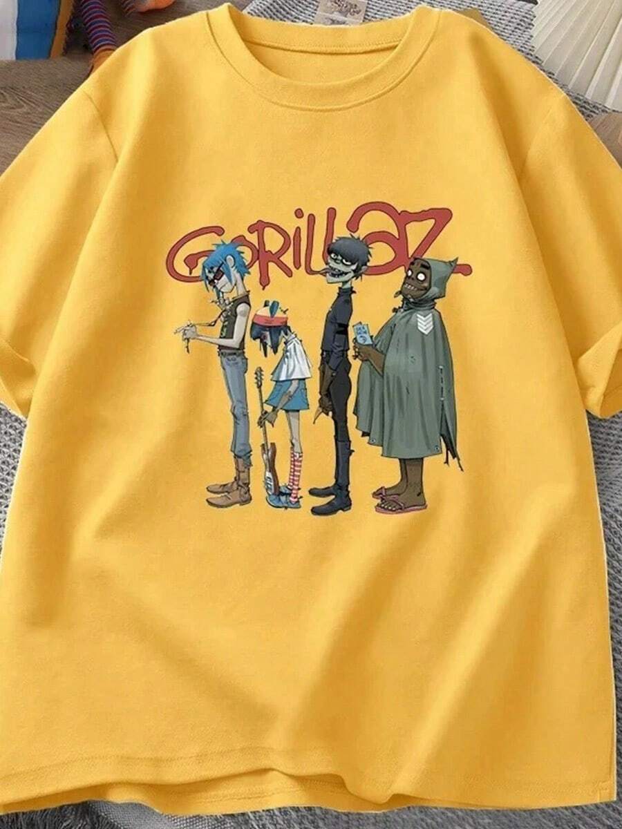 GORIILLAZ ZOMBIE T-Shirt Basic Cotton Short Sleeve Premium Shirt - Yellow - View 1