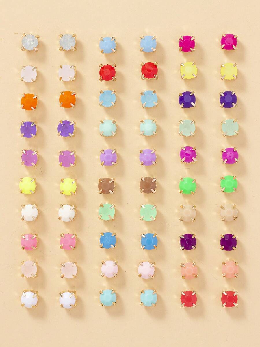 30 对简约彩色耳钉套装，适合女士、日常佩戴和送礼，珠宝 - 彩色 - 查看 1