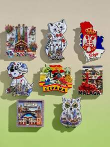 1pc Spanish Travel Souvenir Creative Painted Magnetic Architecture Fridge Magnet Home Decor - Multicolor - View 2