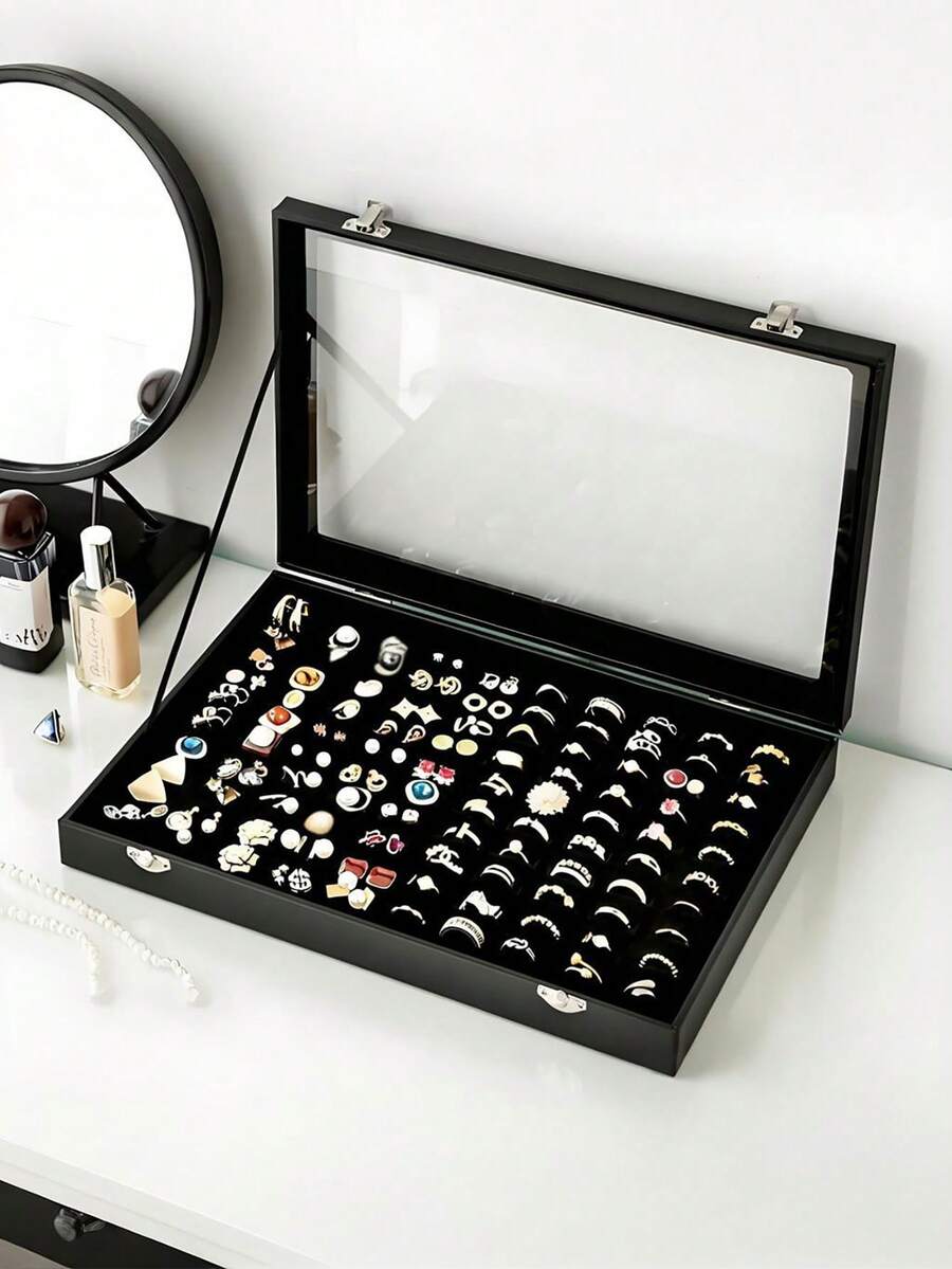 4/1pc Can Hold 100 Ring Jewelry Boxes, Ring Display Box Storage Box With Transparent Cover, Ring Rack Display Cabinet For Store Jewelry Display, Ring Storage Box For Jewelry Rings And Earrings