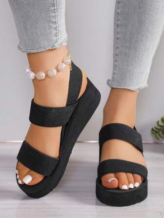 Plus Size Women's Fashionable Woven Roman Flat Sandals, 2025 Spring Bestseller