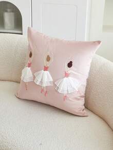 1pc Pink Embroidered Ballerina Girl Decorative Pillowcase, Suitable For Indoor Decoration, All Season Pillowcase, Pillow Insert Not Included - Pink - View 9