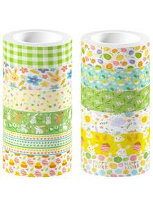 12 Rolls Easter Washi Tape, Spring Rabbit Egg Plaid Masking Tape, Colorful Flower Decorative Sticker For Spring Easter Scrapbook Journal DIY,Craft Birthday Gift - Multicolor - View 2