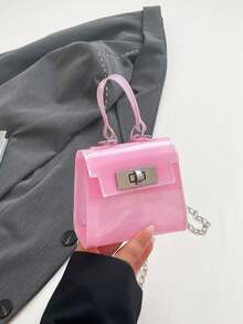 1pc Mini Transparent Pvc Pain Bag Handbag, Ins Jelly Casual Change Lipstick Bag, Girls Summer Transparent Outdoor Beach Bag, Fashionable Niche Commuting Spring And Summer Versatile Chain Shoulder Messenger Bag Ins Style Bag Can Hold Cosmetics Suitable For Girls To Go Out Shopping Daily Use - Mini Jelly Bags - View 3
