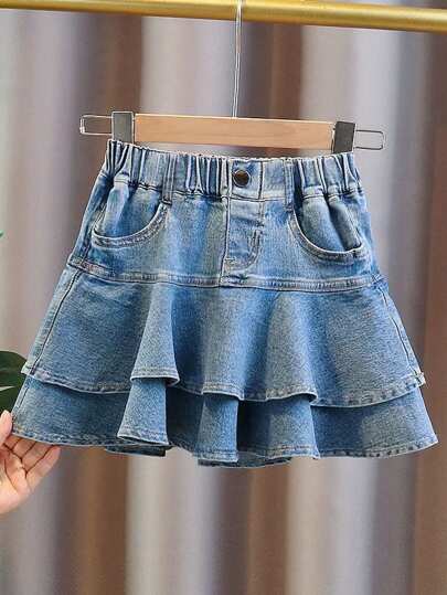 Falda miniatura de mezclilla versátil de verano para niñas preadolescentes, de moda para el verano