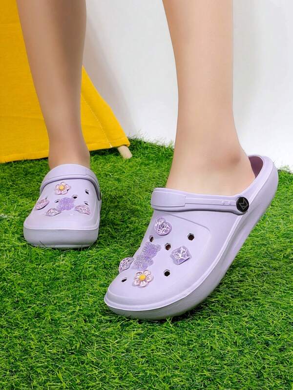 Women's Summer Crystal Bear Flower Ripple Heart Star Design Anti-Slip Lightweight EVA Slippers, Ladies Beach Casual Indoor/Outdoor Breathable Non-Slip Sandals - For Outdoor And Beach Wear (Accessories Packaged Separately, Need User Assembly)