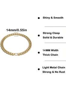 Heavy Duty Metal Dog Curb Chain Collar, Thick Gold Colored Chain Collar Suitable For Large Dogs, Fashion Punk Style Gold & Silver Dog Necklace