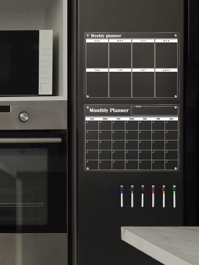 1 Set Magnetic Acrylic Fridge Planner, Reusable Dry Erase Weekly Meal Planner, Acrylic Magnetic Whiteboard, Transparent Message Board With 6 Whiteboard Markers