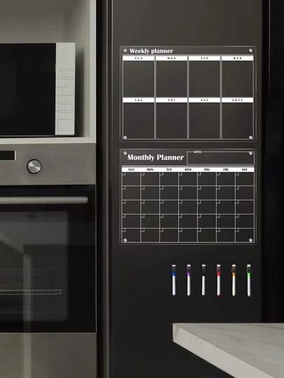 1 set magnetisk akryl kylskåpsplanerare, torrsuddbar återanvändbar veckovis måltidsplanerare, magnetisk whiteboardkalender i akryl, transparent meddelandeskrivtavla, påminnelsedisplaytavla i akryl, återanvändbar skrivtavla (inkluderar 6 whiteboardpennor)