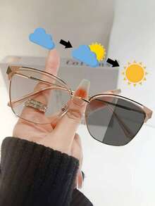 一副双色金属猫眼眼镜，复古甜美个性时尚电脑眼镜，可配近视镜片或透明镜片，户外变色时尚眼镜 - 彩色 - 查看 4