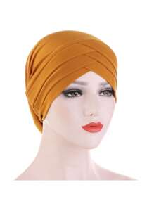 1pc Stretch Forehead Crossed Turban Hat Women Solid Color Hijab Hat Casual Elastic Head Wrap Lightweight Chemo Hat Headscarf Hats Bonnet Hair Bonnet Turban