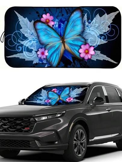 1 pieza Parasol para parabrisas de coche con diseño de mariposa, parasol reflectante plegable, aislamiento térmico y protección solar, mantiene el coche fresco en verano