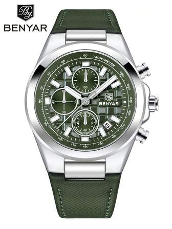  BENYAR 2025 Ny Klocka Herr 42mm Sport Kronograf Läder Lysande Vattentät Armbandsur BY5206