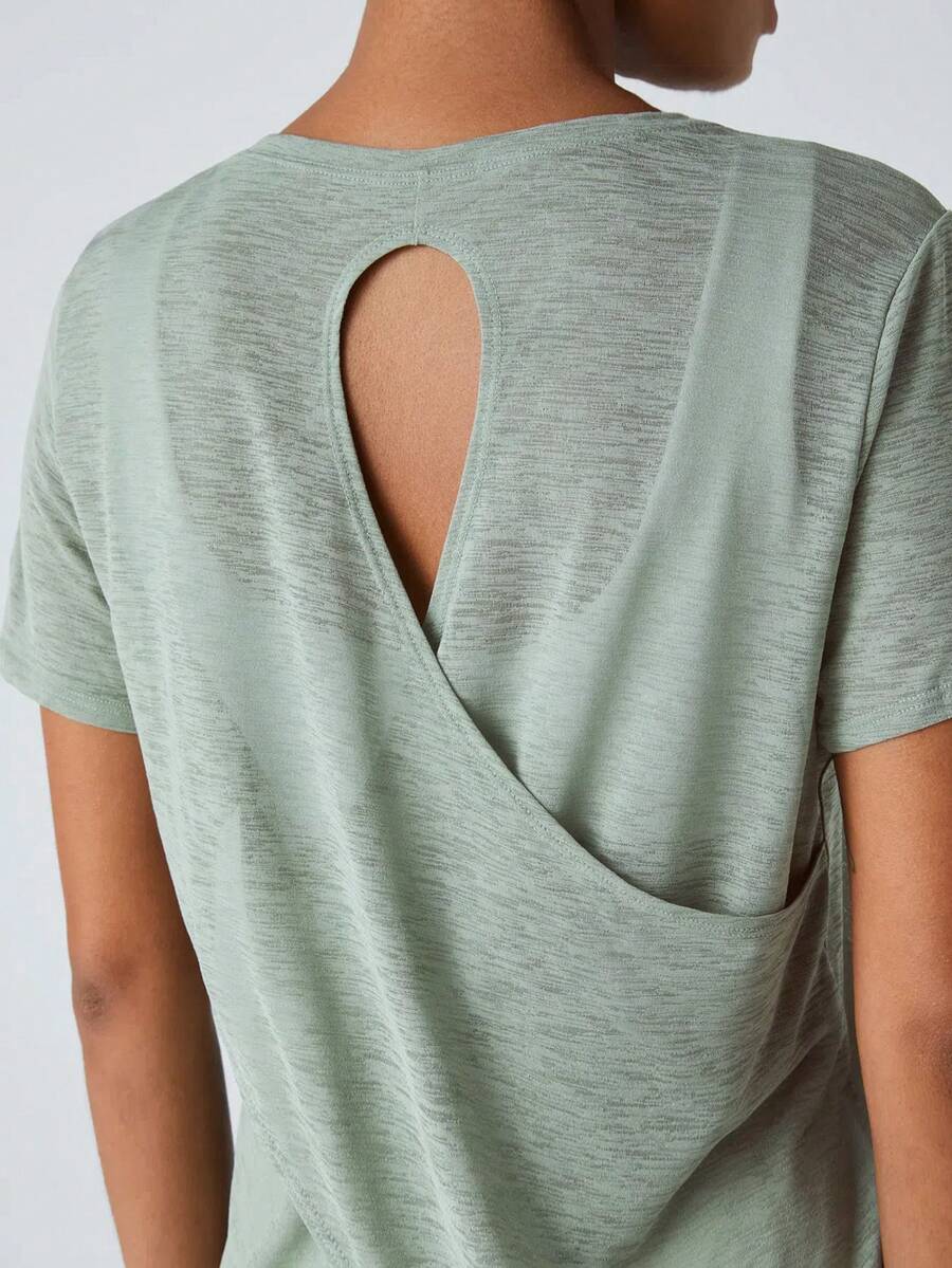 Summer Hollow-Out Back Loose Yoga Cover-Up Bamboo Fiber Mesh Loose Fit Yoga Short Sleeve T-Shirt - Mint Green - View 1