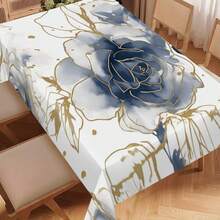 1pc Premium Golden Line Floral Pattern Tablecloth - Modern Minimalist Design, Elegant Decoration For Your Dining Table, Suitable For Picnic, Camping, Wedding, Birthday Party, Restaurant. Durable Tablecloth For Home And Festival Decor