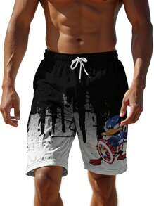 Disney (Disney Licensed) 1pc Men's Cartoon Donald Duck Printed Beach/Outdoor Sports Shorts, 3D Digital Printing, Lightweight, Breathable, Quick Dry, Comfortable Casual Style