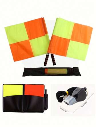 1 Set Soccer Referee Flags & Whistle Set, Professional Football Red & Yellow Cards Training Referee Tools, Suitable For Back To School, Sports Season