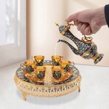 Set da tè di lusso europeo con teiera da 9,5 once, 6 tazze da 0,85 once, tazza da caffè turco, caffettiera vintage in lega di zinco e tazze, manici antiscivolo - elegante servizio da tavola per la casa o come regalo, 4 colori disponibili