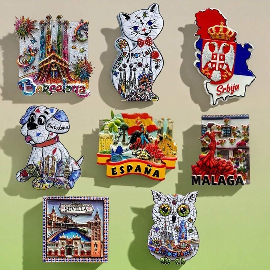 1pc Spanish Travel Souvenir Creative Painted Magnetic Architecture Fridge Magnet Home Decor - Multicolor - View 1