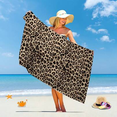 1pc Microfiber Leopard Print Beach Towel, Suitable For Women, Girls, Men, Beach Outdoor Gifts, Quick Drying Light And Soft, Suitable For Camping, Beach, Surfing, Swimming Summer Holiday Bathroom DecorTravel Essentials Travel Accessories Beach Essentials