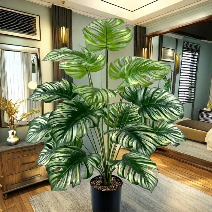 Elegant Artificial Monstera Plant - Ideal For Home And Office Decor, Anniversary And Holidays (Christmas, Easter, Thanksgiving) - For Indoor And Outdoor Use, Pot Not Included, Turtle Shape Decor