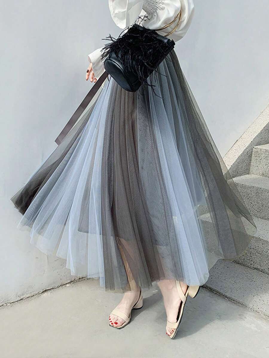 Chân váy xếp ly bằng vải chiffon thanh lịch dành cho nữ, eo bằng vải chiffon mỏng, kiểu dáng chữ A cổ điển, dáng rộng thoải mái.