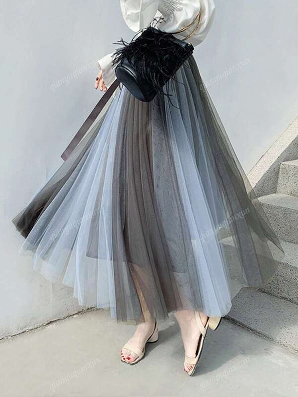 Europe And The United States Elegant Woman Clothing Pleats With Fashion Gauze Skirt Waist Gauze Japan And South Korea Retro A Word Lazy Casual Popular Ladies Flowy Skirt