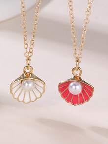 1pc/2pcs/4pcs Girl Shell Faux Pearl Necklace Set - Multicolor - View 3