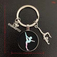 1pc I Love Gymnastics Glass Keychain Key Ring, Metal Key Chain For Men & Women, Sports Themed Gift School Letter Car Accessories Cute Goth Y2k