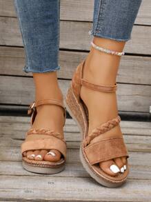 Plus Size Women's Wedge Heel Sandals, High Heels 2025 Summer New Fashion Fairy Style Solid Color Vacation Bohemian