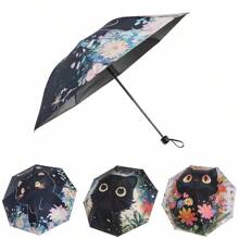 Cute Cat Pattern Folding Manual Umbrella - Reinforced 8 Steel Frame, UV Protection, Compact Folding Design, Durable 190T Vinyl Fabric And Ergonomic Rubber Handle, Recreational Rain Gear | Folding Umbrella | Durable Vinyl Umbrella, Outdoor Umbrella Summer Cooling,Beach,Travel
