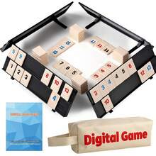 Juego de Rummy para 2-4 jugadores, incluye 4 rejillas para fichas, 106 fichas y un estuche portátil, juego de mesa clásico familiar - Beis - Ver 3