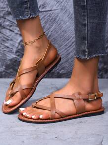 Sandales plates tissées pour femmes, disponibles en noir, marron, beige, couleur café, avec bout ouvert, antidérapantes, convient pour le port en extérieur et en intérieur