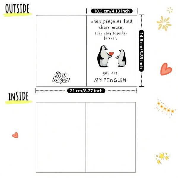 1pc "You're My Penguin" Romantic Anniversary Greeting Card With Envelope - Perfect For Wife, Husband, Girlfriend, Boyfriend Or Friend - Ideal For Valentine's Day, Birthday, Anniversary, School Supplies,Back To School