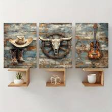 Juego de 3 cuadros de arte de vaquero - Pintura vibrante en lienzo para decoración del hogar, obras de arte para decoración y como regalos, decoración de la sala familiar, arte de pared, impresión en lienzo, listo para colgar