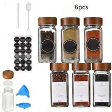 24 piezas de frascos cuadrados de madera de acacia de 40 oz para pimienta y especias, set de recipientes de vidrio para condimentos