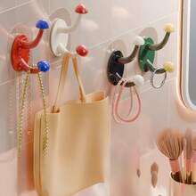 1pc Resin Material Mushroom Shaped Dark Color Wall Hook, Waterproof, No Drilling, Load Bearing, For Dorm, Bathroom, Kitchen, Entry Door