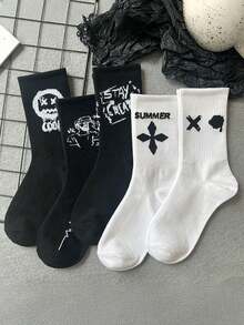 1/5 Pair Men's Comfortable Personalized Smiling Face Pattern Knee-High Socks, Autumn Socks - Multicolor - View 3